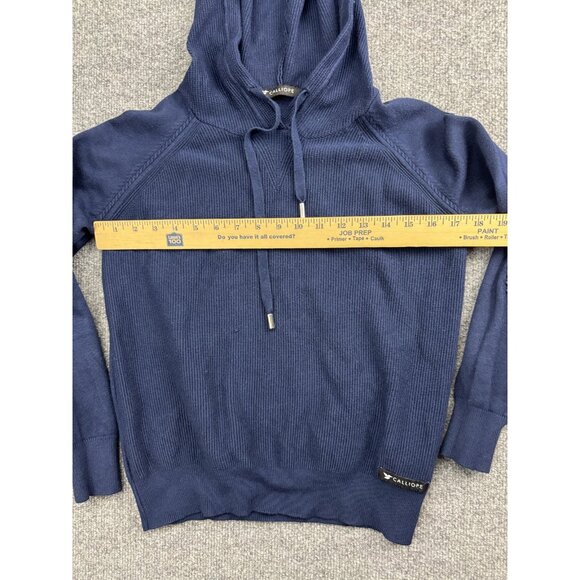 Calliope Hoodie Womens Small Navy Blue Ribbed Knit Raglan Elbow Patch Pullover - Picture 3 of 6